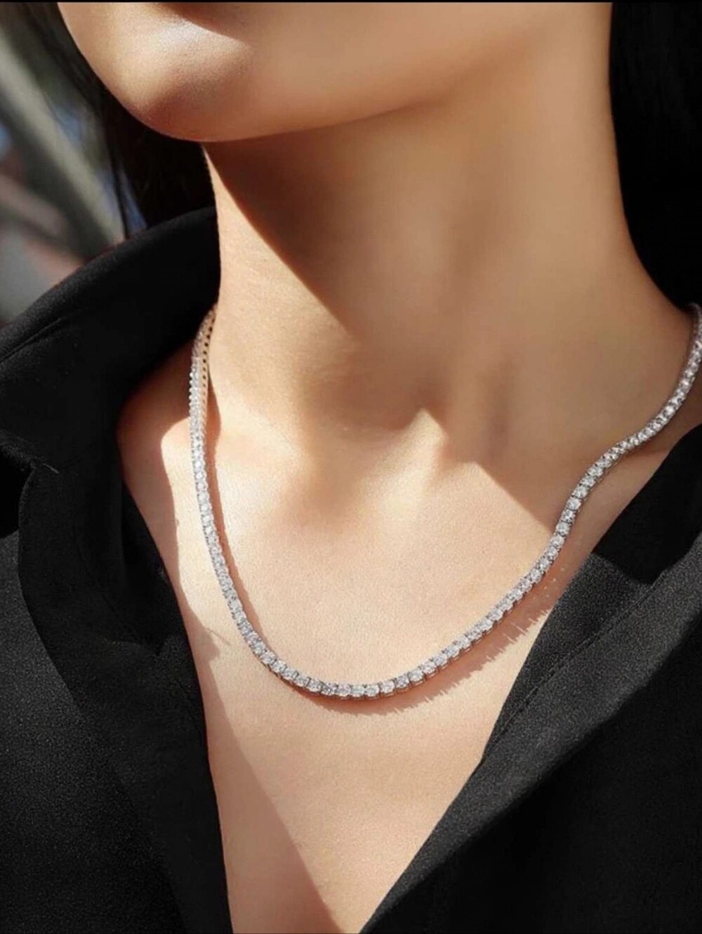 925 Sterling Silver Moissanite Tennis Necklace D 3mm 20" Length 11 Carats Total